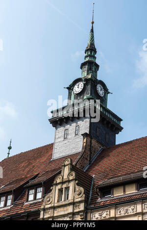 Tour de l'horloge, l'hôtel de ville, Rinteln, Basse-Saxe, Allemagne, Bückeburg Banque D'Images