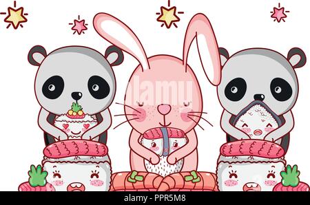 Des animaux avec sushi kawaii Illustration de Vecteur