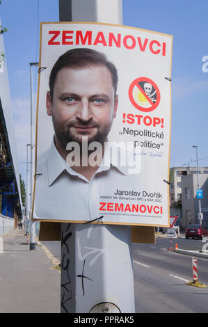 Poster, ZEMANOVCI, SPO, Jaroslav Dvorak, pré-campagne électorale, Prague, République tchèque le 18 août 2018. (CTK Photo/Libor Sojka) Banque D'Images