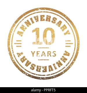 Vintage anniversaire 10 toute l'année ronde grunge stamp. Vector illustration style rétro. Illustration de Vecteur