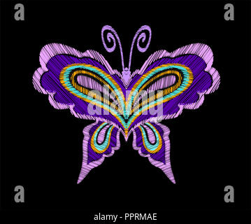 Motif de broderie papillon. L'élément décoratif pour la broderie, des correctifs et des autocollants. Vector illustration. Banque D'Images