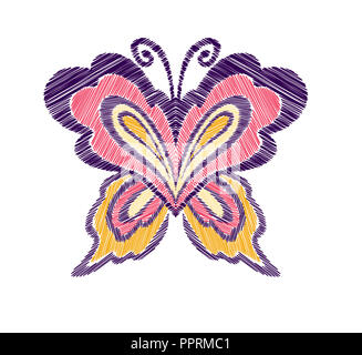 Motif de broderie papillon. L'élément décoratif pour la broderie, des correctifs et des autocollants. Vector illustration. Banque D'Images