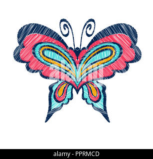 Motif de broderie papillon. L'élément décoratif pour la broderie, des correctifs et des autocollants. Vector illustration. Banque D'Images