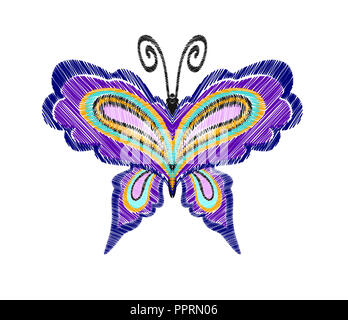 Motif de broderie papillon. L'élément décoratif pour la broderie, des correctifs et des autocollants. Vector illustration. Banque D'Images