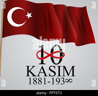 10 novembre fondateur de la République de Turquie, Mustafa Kemal Ataturk anniversaire de mort. Anglais : le 10 novembre, 1881-1938. Vector Illustration Illustration de Vecteur