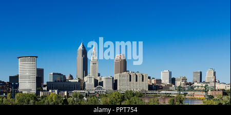 City skyline, Cleveland, Ohio, USA. Banque D'Images