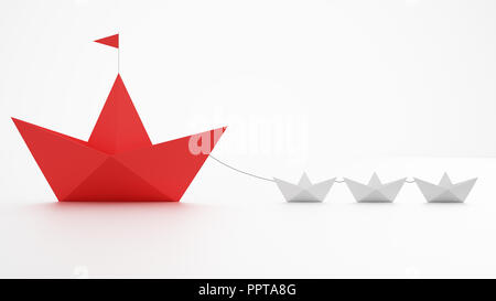 L'union fait la force. Les petits bateaux en papier qui remorque un navire plus grand. Concept d'équipe et l'alliance. Le Rendu 3D Banque D'Images