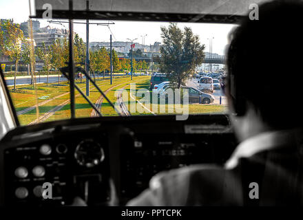 Vue de la cabine du tramway à Alsancak, Banque D'Images