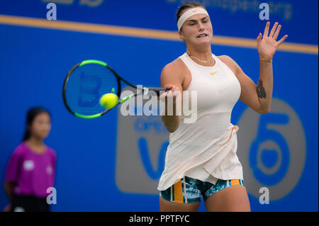 25 septembre 2018 - Sabalenka Aryna du Bélarus en action au cours du deuxième cycle à l'ouverture de Wuhan Dongfeng Motor 2018 Premier tournoi de tennis WTA 5 (Crédit Image : © AFP7 via Zuma sur le fil) Banque D'Images