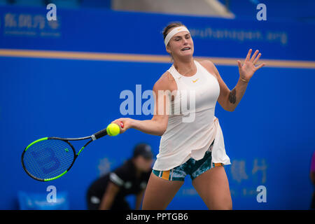 25 septembre 2018 - Sabalenka Aryna du Bélarus en action au cours du deuxième cycle à l'ouverture de Wuhan Dongfeng Motor 2018 Premier tournoi de tennis WTA 5 Crédit : AFP7/ZUMA/Alamy Fil Live News Banque D'Images