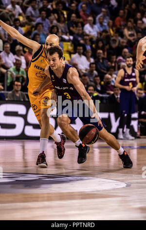 27 septembre 2018 - Kevin Pangos, # 3 du FC Barcelone en Lassa actions pendant Liga Endesa match entre FC Barcelone et Lassa Herbalife Gran Canaria Le 27 septembre 2108 au Palau Blaugrana, à Barcelone, Espagne. Credit : AFP7/ZUMA/Alamy Fil Live News Banque D'Images