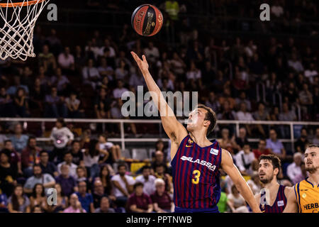 27 septembre 2018 - Kevin Pangos, # 3 du FC Barcelone en Lassa actions pendant Liga Endesa match entre FC Barcelone et Lassa Herbalife Gran Canaria Le 27 septembre 2108 au Palau Blaugrana, à Barcelone, Espagne. Credit : AFP7/ZUMA/Alamy Fil Live News Banque D'Images