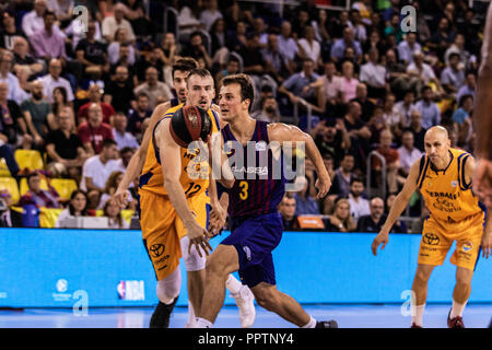 27 septembre 2018 - Kevin Pangos, # 3 du FC Barcelone en Lassa actions pendant Liga Endesa match entre FC Barcelone et Lassa Herbalife Gran Canaria Le 27 septembre 2108 au Palau Blaugrana, à Barcelone, Espagne. Credit : AFP7/ZUMA/Alamy Fil Live News Banque D'Images