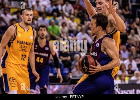 27 septembre 2018 - Kevin Pangos, # 3 du FC Barcelone en Lassa actions pendant Liga Endesa match entre FC Barcelone et Lassa Herbalife Gran Canaria Le 27 septembre 2108 au Palau Blaugrana, à Barcelone, Espagne. Credit : AFP7/ZUMA/Alamy Fil Live News Banque D'Images