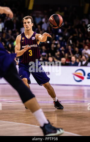 27 septembre 2018 - Kevin Pangos, # 3 du FC Barcelone en Lassa actions pendant Liga Endesa match entre FC Barcelone et Lassa Herbalife Gran Canaria Le 27 septembre 2108 au Palau Blaugrana, à Barcelone, Espagne. Credit : AFP7/ZUMA/Alamy Fil Live News Banque D'Images