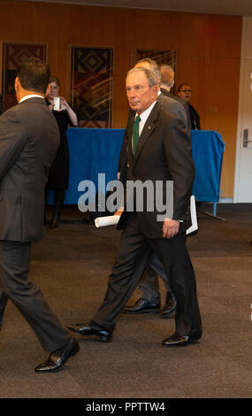 New York, USA - 27 septembre 2018 : Michael Bloomberg quitte la 73e session au Siège des Nations Unies Crédit : lev radin/Alamy Live News Banque D'Images