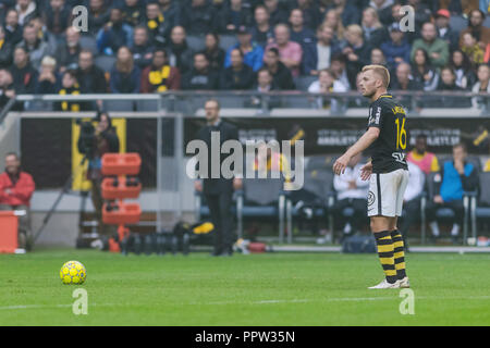 SOLNA, Suède, le 23 septembre, 2018 : Derby entre AIK et Hammarby dans l'Allsvenskan suédois. Les deux équipes en top, AIK a gagné avec 1-0 Banque D'Images