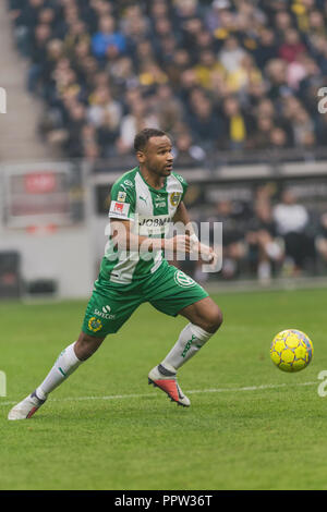 SOLNA, Suède, le 23 septembre, 2018 : Derby entre AIK et Hammarby dans l'Allsvenskan suédois. Les deux équipes en top, AIK a gagné avec 1-0 Banque D'Images