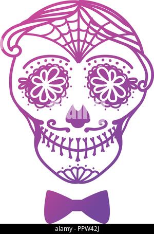 Homme avec composition de crâne en sucre. Dia de los muertos. Le Jour des Morts au Mexique. Vector illustration dessin à la main Illustration de Vecteur