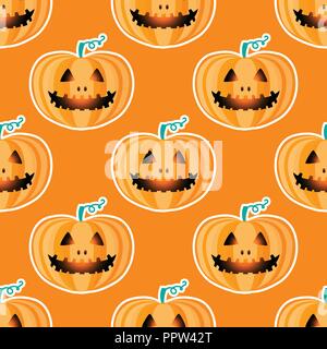 Happy Halloween jackolantern modèle homogène. Jack lantern avec facile. Vector illustration isolé sur fond orange. Illustration de Vecteur