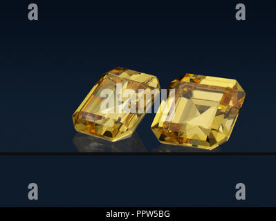 Asscher Cut Diamond Gem pierre gemme jaune fantaisie Banque D'Images