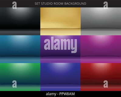 Ensemble de 9 chambre studio résumé contexte avec l'éclairage sur scène. Vector illustration Illustration de Vecteur
