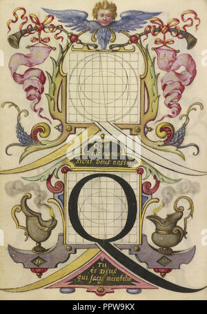 Guide pour la construction de la lettre Q ; Joris Hoefnagel, flamand , hongrois, 1542 - 1600, Vienne, Autriche ; environ 1591 - 1596 Banque D'Images