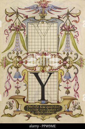 Guide pour la construction de la lettre Y ; Joris Hoefnagel, flamand , hongrois, 1542 - 1600, Vienne, Autriche ; environ 1591 - 1596 Banque D'Images