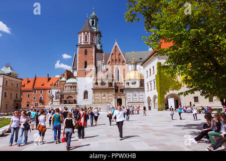 Cracovie, Pologne : les touristes à pied autour de la cathédrale du Wawel sur la colline de Wawel. D'abord construit et détruit au 11e siècle ; la construction de l'curren Banque D'Images