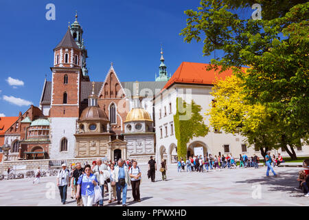 Cracovie, Pologne : les touristes à pied autour de la cathédrale du Wawel sur la colline de Wawel. D'abord construit et détruit au 11e siècle ; la construction de l'curren Banque D'Images