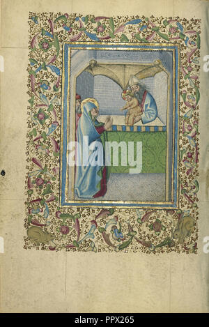 La présentation au Temple ; Naples, Campanie, Italie ; environ 1460 Tempera ; couleurs, l'or, et de l'encre sur parchemin Banque D'Images