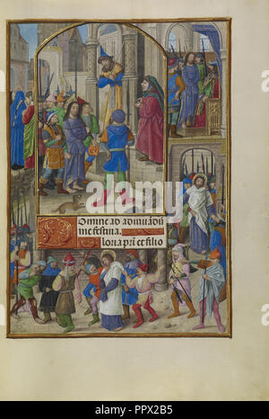 Le Christ devant Caïphe ; Maîtrise de la livre de prière de Dresde, flamand, actif sur 1480 - 1515, Bruges, Belgique ; environ 1510 Banque D'Images