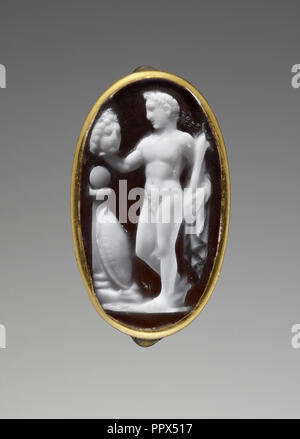 Cameo avec Persée tenant la tête de Méduse ; C.-B. 25-A.D. 25 ; Cameo : blanc sur marron sardonyx ; joint torique : gold ; 1,8 × 1 cm, 11,16 × 3,8 Banque D'Images