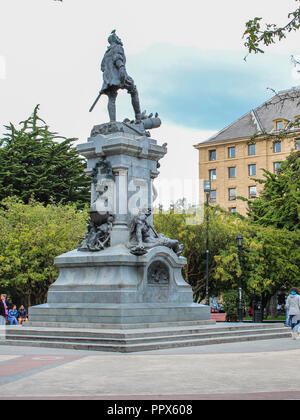 Ferdinand Magellan, Memorial vue détaillée, Benjamin Munoz Gomero Place Principale, Punta Arenas, province de Magallanes, Patagonie, Chili Patagonie Banque D'Images