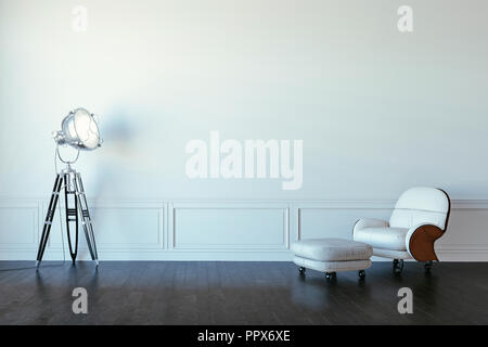 Bel intérieur 3D avec rendu cuir lampe et chhair Banque D'Images