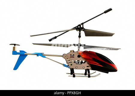 Le jouet hélicoptère sur un fond blanc. Banque D'Images