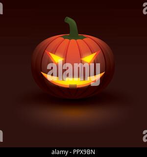 Halloween citrouille avec la lumière allumé en souriant sur fond sombre. Illustration de Vecteur