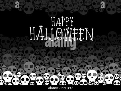 Happy Halloween vecteur. Cute skull têtes sur Happy Halloween bannière de texte. Banque D'Images