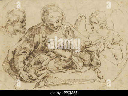 Sainte Famille avec un ange ; Guido Reni, italien, 1575 - 1642, mi - fin 1590s ; plume et encre brune, 14,1 x 20 cm Banque D'Images