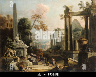 Paysage avec ruines classiques et des chiffres ; Marco Ricci, Italien, 1676 - 1730, et Sebastiano Ricci, Italien, 1659 - 1734 Banque D'Images