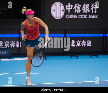 Wuhan, Chine. 28 septembre 2018 - Angélique Kerber de l'Allemagne au cours de la pratique à l'Open de Chine 2018 Premier tournoi de tennis WTA Obligatoire Crédit : AFP7/ZUMA/Alamy Fil Live News Banque D'Images