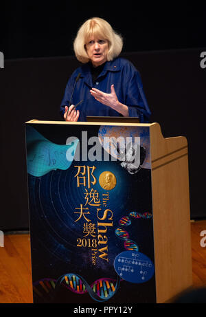 Hong Kong, . 28 Sep, 2018. Shaw lauréat, en sciences de la vie et de la médecine .Professeur Américain Mary-Claire King.2018 Lauréats Shaw donner une conférence publique à la Hong Kong Science Museum, Tsim Sha Tsui, Kowloon. Le prix Shaw, qui se compose de trois prix annuels, à savoir le prix à l'astronomie, le prix en sciences de la vie et de la médecine et le prix en sciences mathématiques vaut $1.2MILLION USD pour chaque gagnant. Credit : Jayne Russell/ZUMA/Alamy Fil Live News Banque D'Images