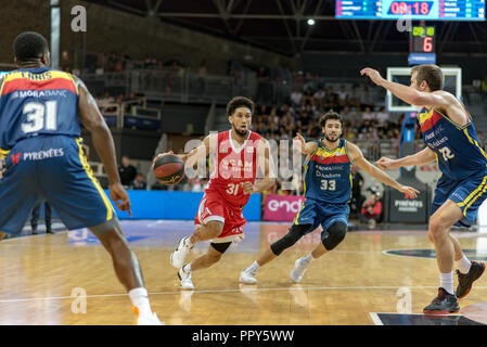 Andorre-la-Vieille, Andorre. 28 Septembre, 2018. Andorre-la-Vieille, Andorre. 28 de Setiembre de 2018. Liga Endesa PBR. En El partido entre Morabanc Andorre BC vs Murcia UCAM de la Liga Endesa PBR Crédit : Martin Silva Cosentino/Alamy Live News Banque D'Images