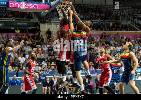 Andorre-la-Vieille, Andorre. 28 Septembre, 2018. Andorre-la-Vieille, Andorre. 28 de Setiembre de 2018. Liga Endesa PBR. En El partido entre Morabanc Andorre BC vs Murcia UCAM de la Liga Endesa PBR Crédit : Martin Silva Cosentino/Alamy Live News Banque D'Images