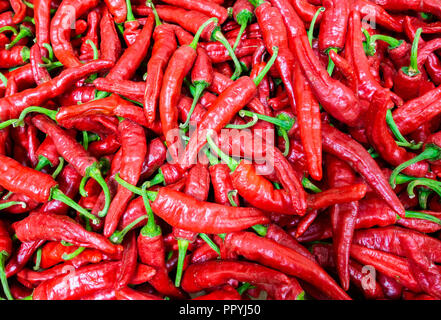 Picantes poivrons (piments /Chili en échoppe de marché en Espagne Banque D'Images