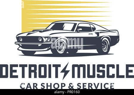 American muscle car logo vector isolé sur fond blanc. 60s classic car illustration. Illustration de Vecteur