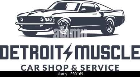 American muscle car logo vector isolé sur fond blanc. 60s classic car illustration. Illustration de Vecteur