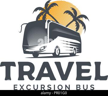 Bus touristique logo vector sur fond blanc. Illustration de Vecteur