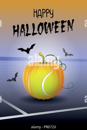 Happy Halloween. Sports Carte de vœux. Balle de tennis réaliste dans la forme d'une citrouille. Vector illustration. Illustration de Vecteur