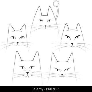 Série de portraits de chat lineart Illustration de Vecteur